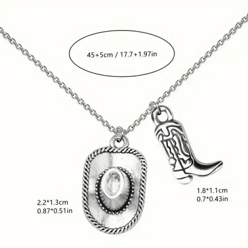 NEW Silver Cowboy Hat and Boot Pendant Necklace